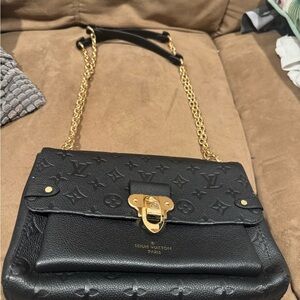 Louis Vuitton Black Embossed Monogram Chain Shoulder Bag with Gold Hardware